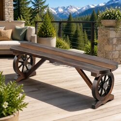 Value-Driven Rustic Garden Bench with Wagon-Wheel Style