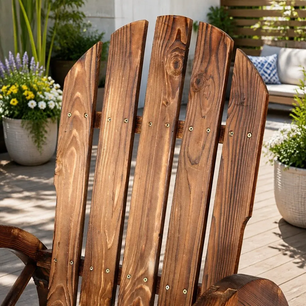Wooden Wagon Chair Outdoor Garden Seat Brown Rustic Backrest Armrests Patio