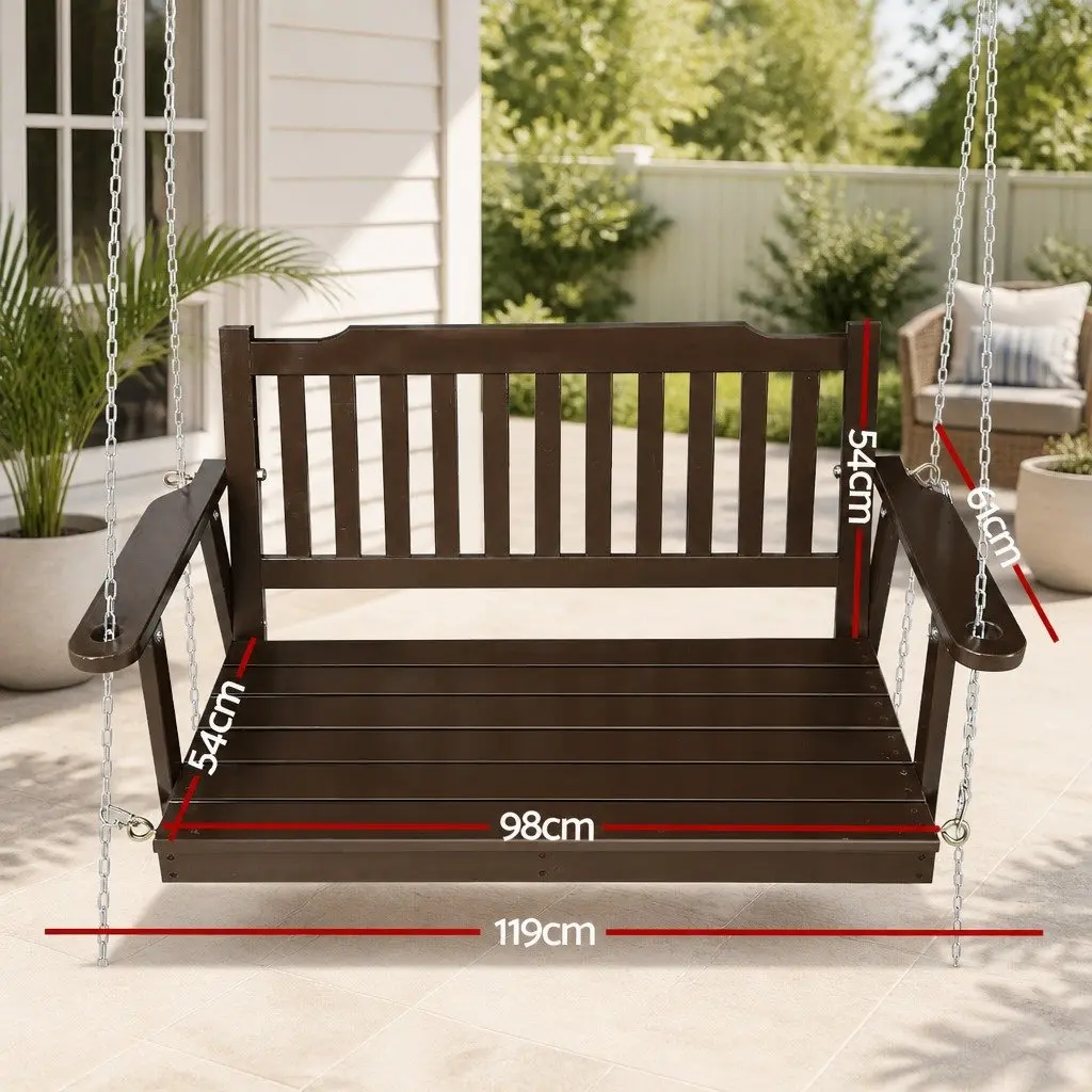 Wooden Porch Swing Chair Outdoor Two-Seater Brown Garden Furniture