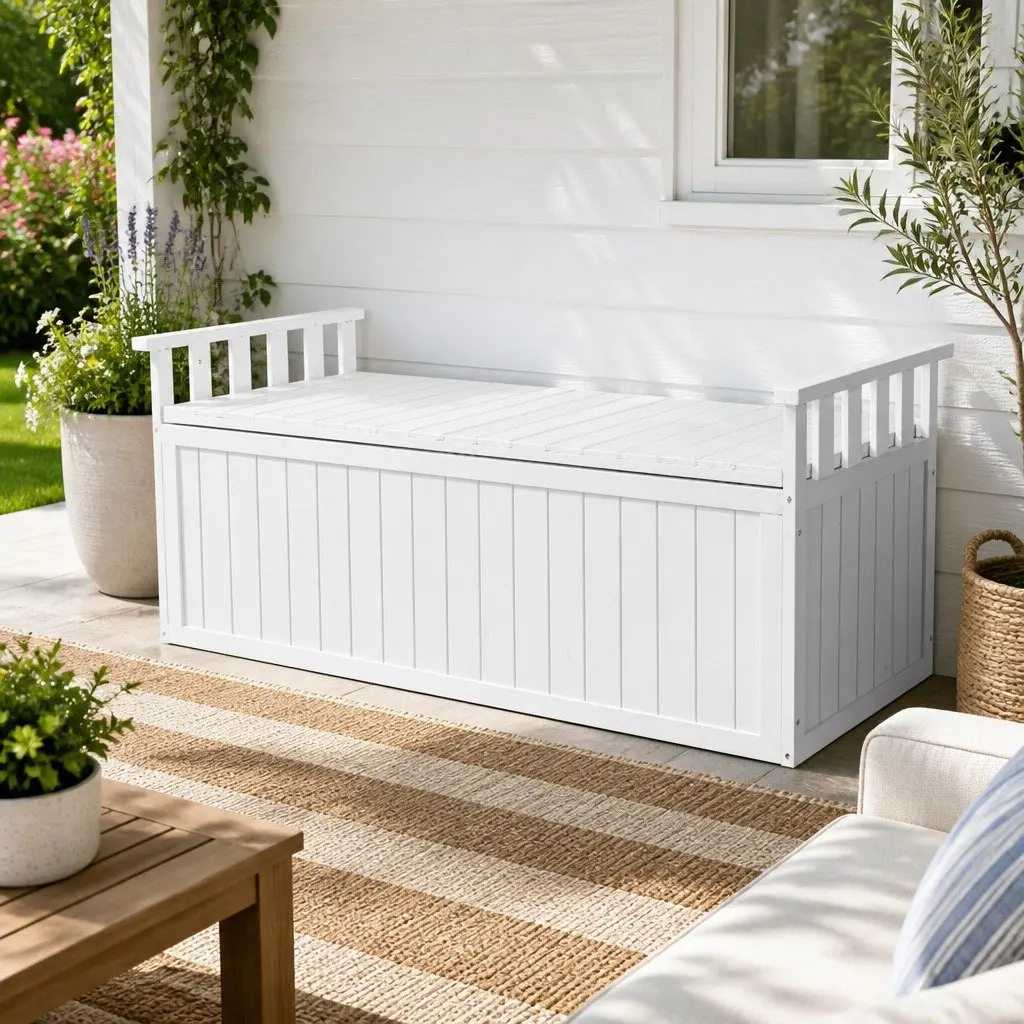 White Outdoor Storage Bench Box 129cm