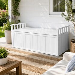 Practical White Outdoor Storage Bench Box 129cm