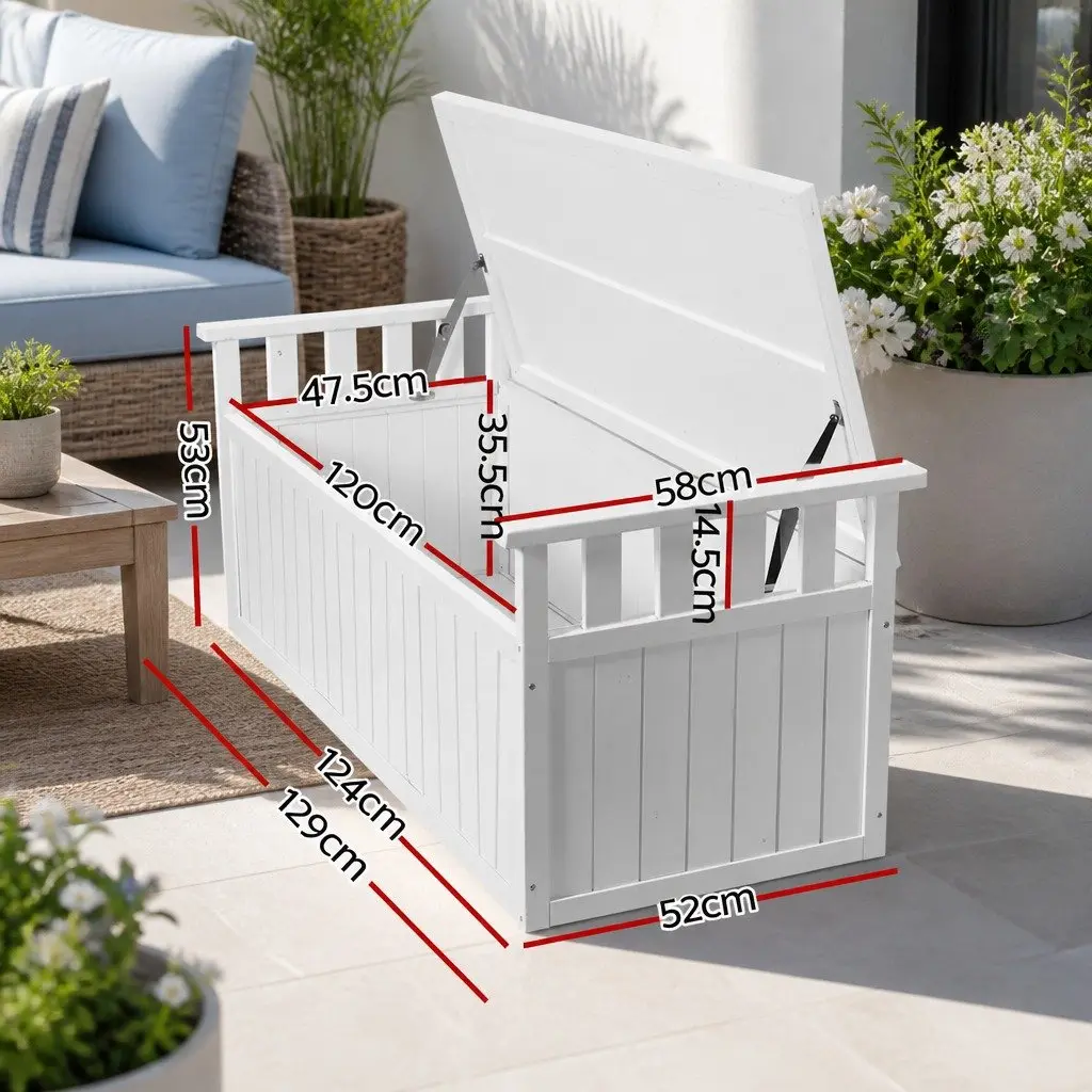 White Outdoor Storage Bench Box 129cm