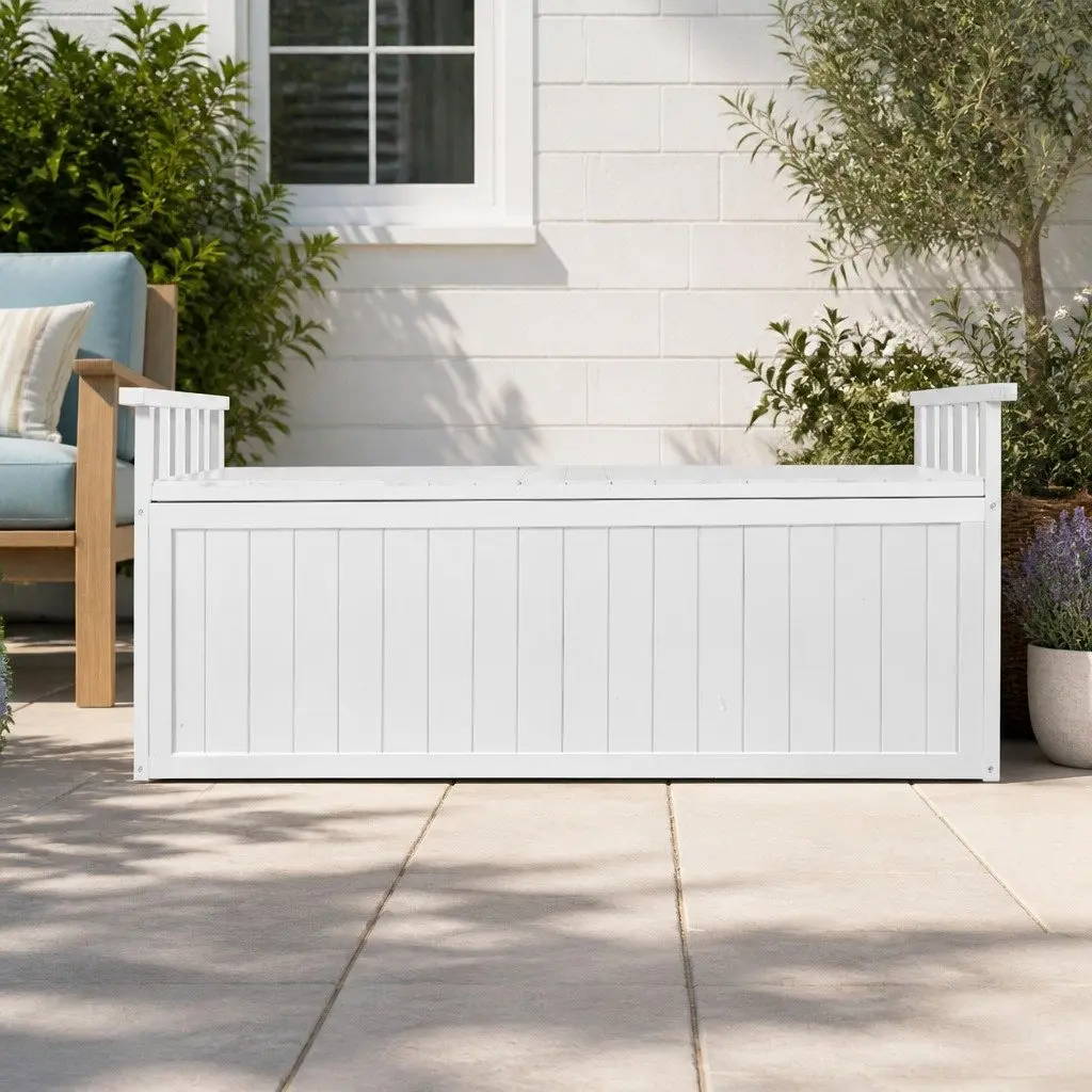 White Outdoor Storage Bench Box 129cm