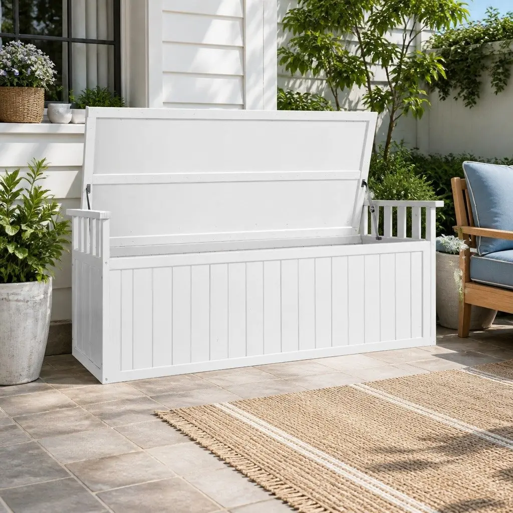 White Outdoor Storage Bench Box 129cm