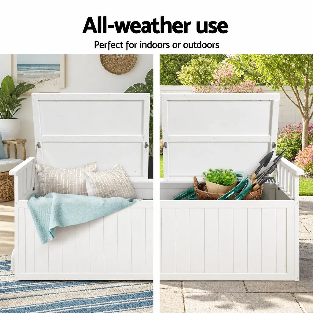 White Outdoor Storage Bench Box 129cm