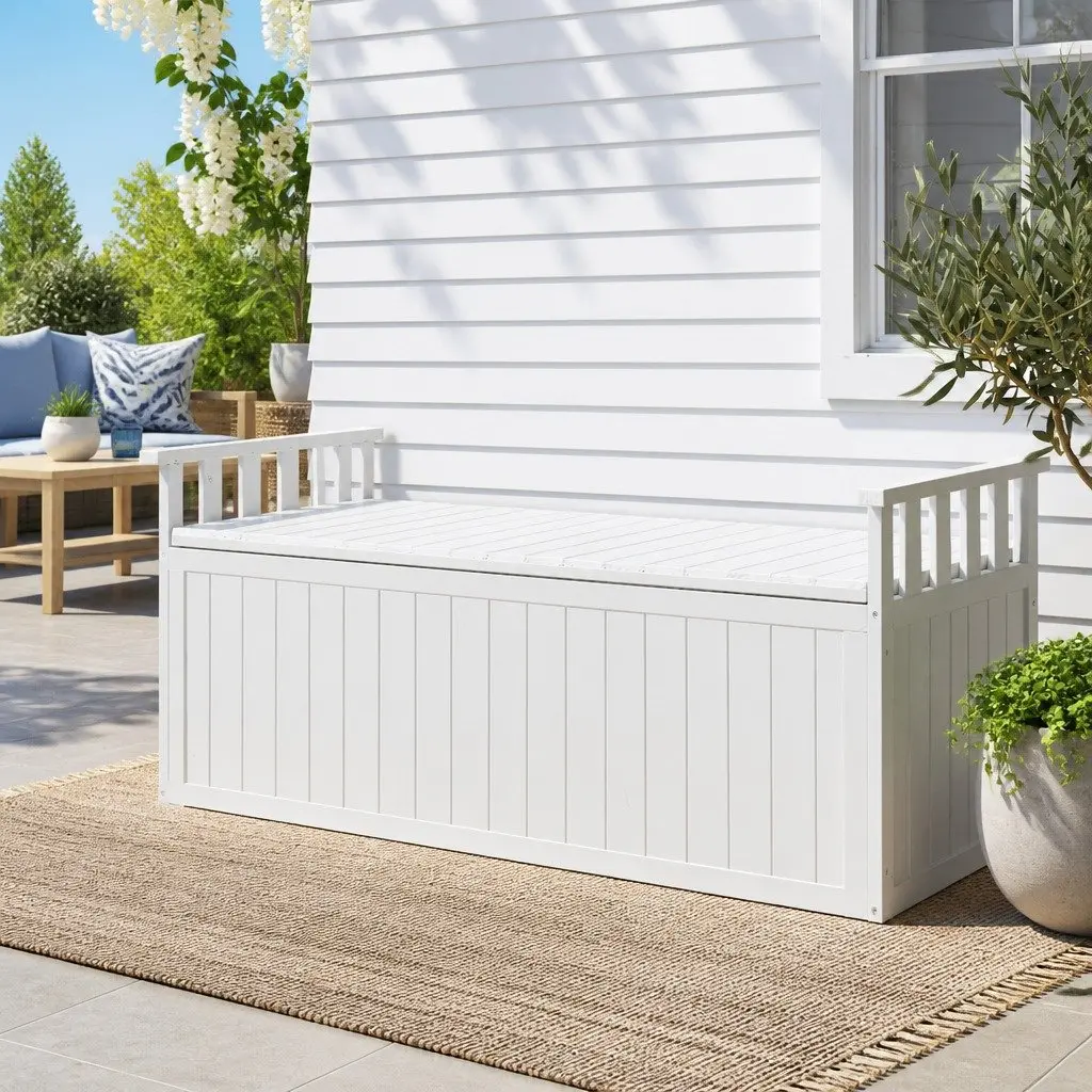 White Outdoor Storage Bench Box 129cm