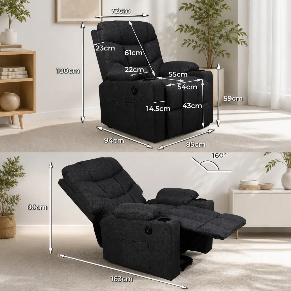 Electric Lift Recliner Chair Black Microfibre Wide Seat Adjustable Backrest