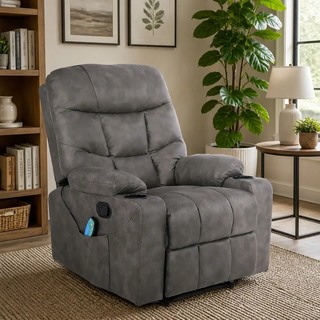 Electric Massage Recliner Chair 8-Point Heat Lumbar Support Grey