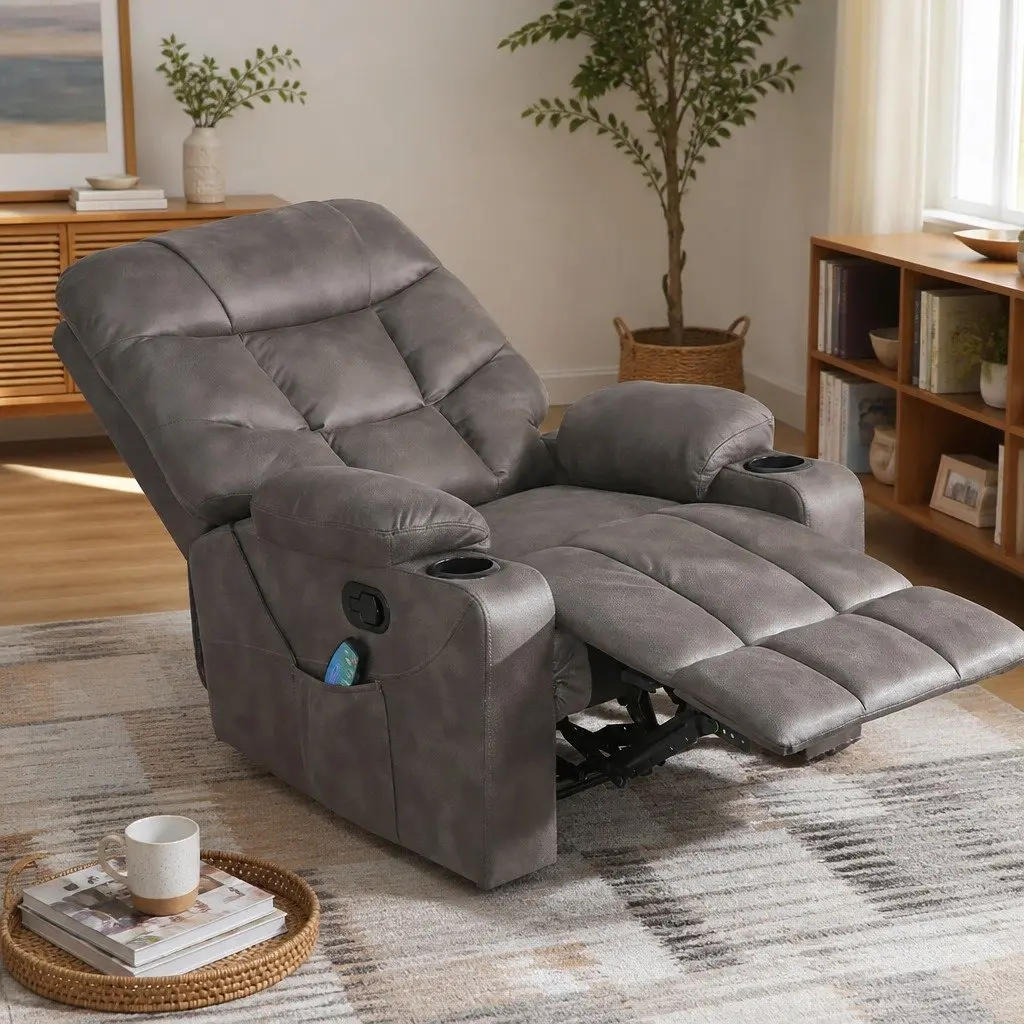 Electric Massage Recliner Chair 8-Point Heat Lumbar Support Grey