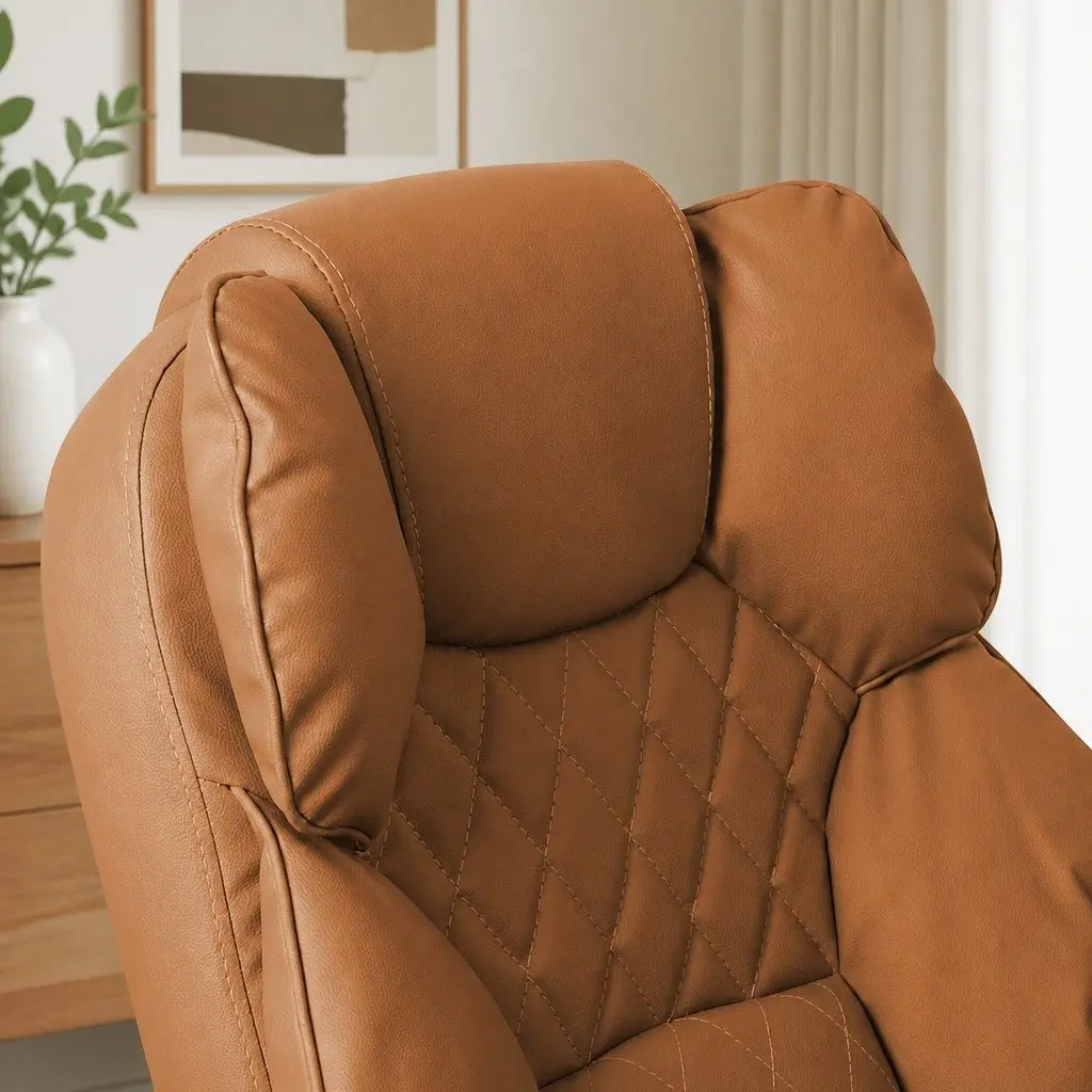 Gaming Chair Office Computer Chair Brown PU Leather High Backrest Adjustable Height