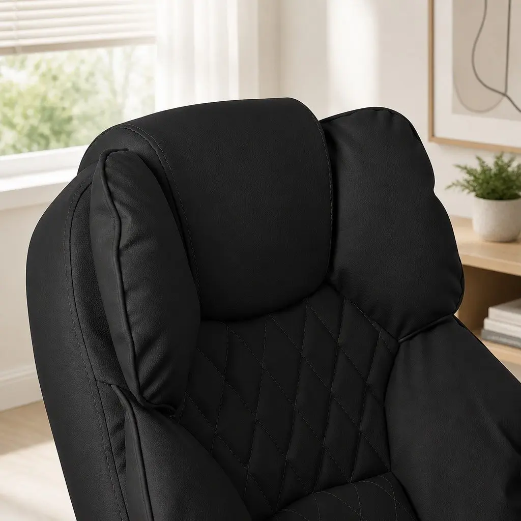 Gaming Office Chair Reclining Footrest Adjustable Height Black