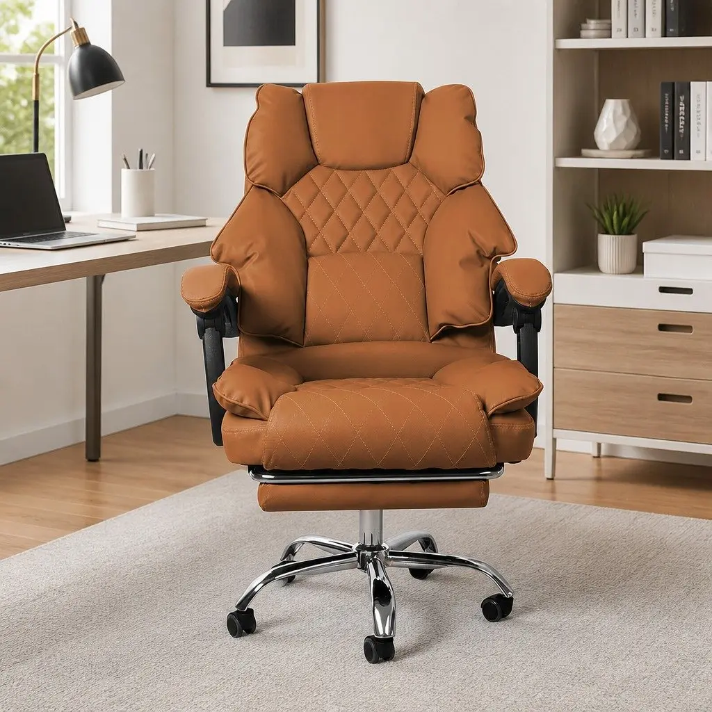Gaming Office Chair Ergonomic Computer Desk Seat Adjustable Reclining Brown