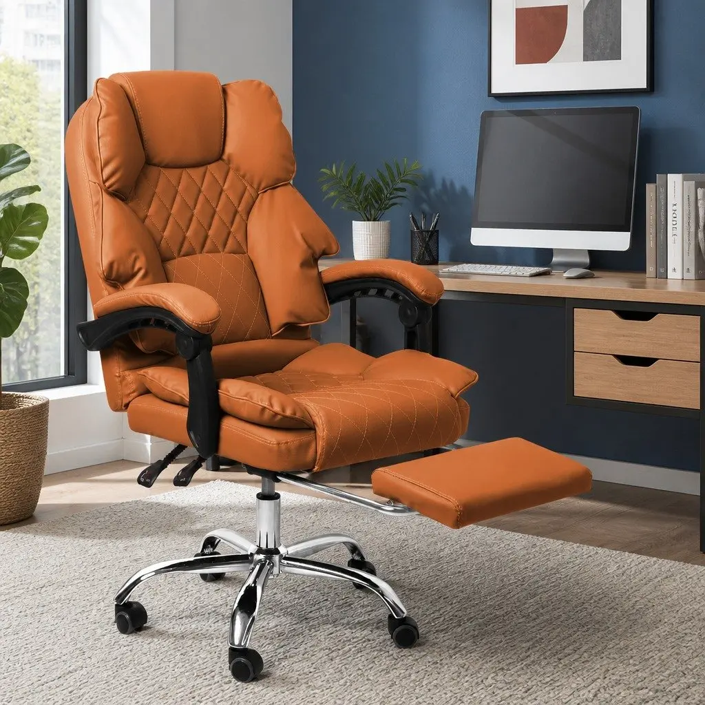 Gaming Office Chair Ergonomic Computer Desk Seat Adjustable Reclining Brown