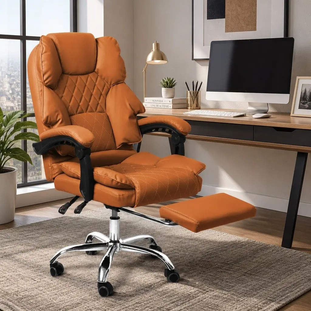 Gaming Office Chair Ergonomic Computer Desk Seat Adjustable Reclining Brown