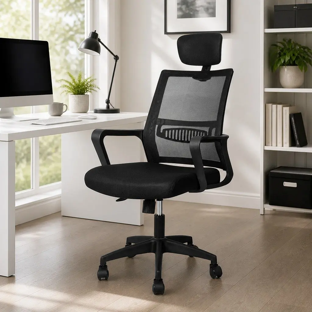 Ergonomic Mesh Office Chair with Adjustable Height and Lumbar Support in Black