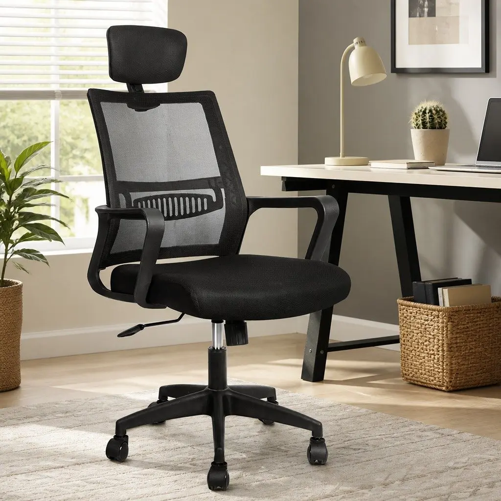 Ergonomic Mesh Office Chair with Adjustable Height and Lumbar Support in Black