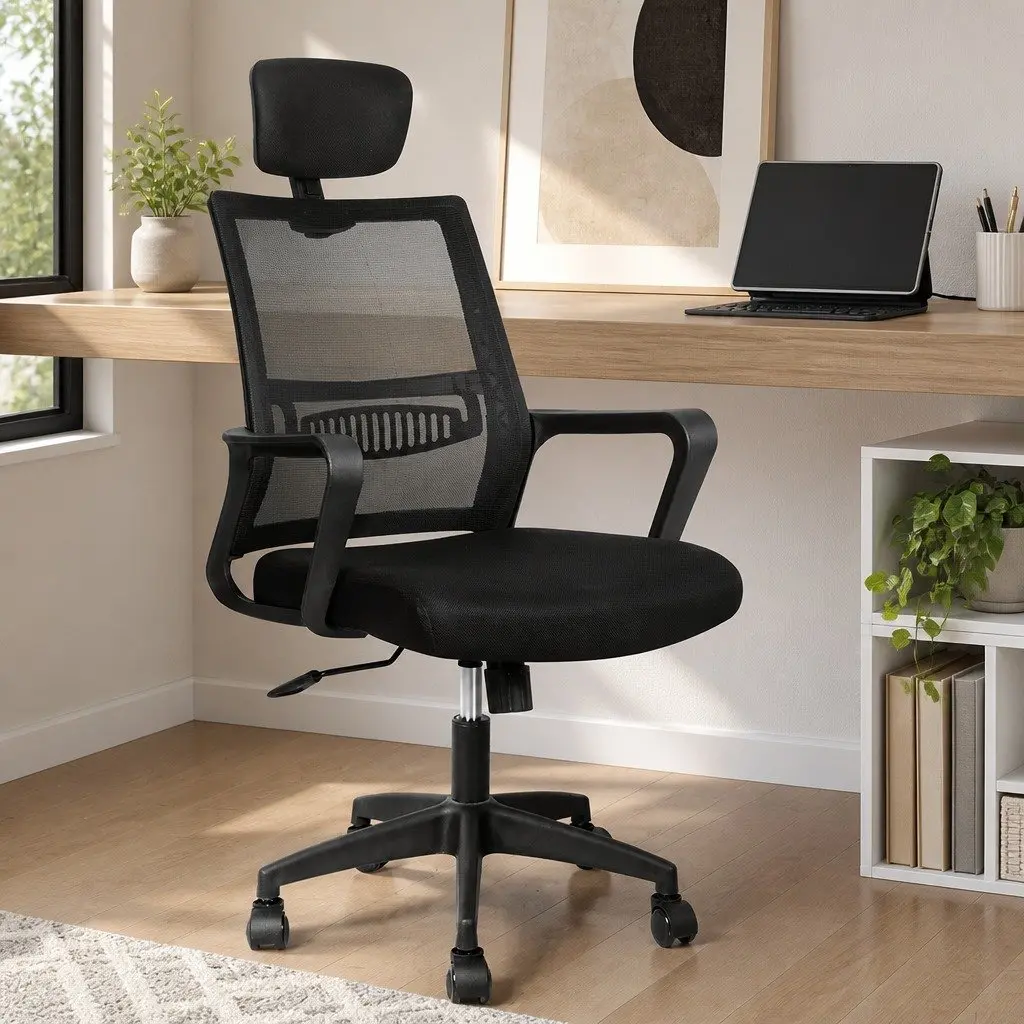 Ergonomic Mesh Office Chair with Adjustable Height and Lumbar Support in Black
