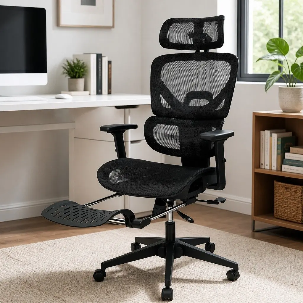 Ergonomic Office Chair Mesh Executive Seat Adjustable Lumbar Retractable Footrest Black