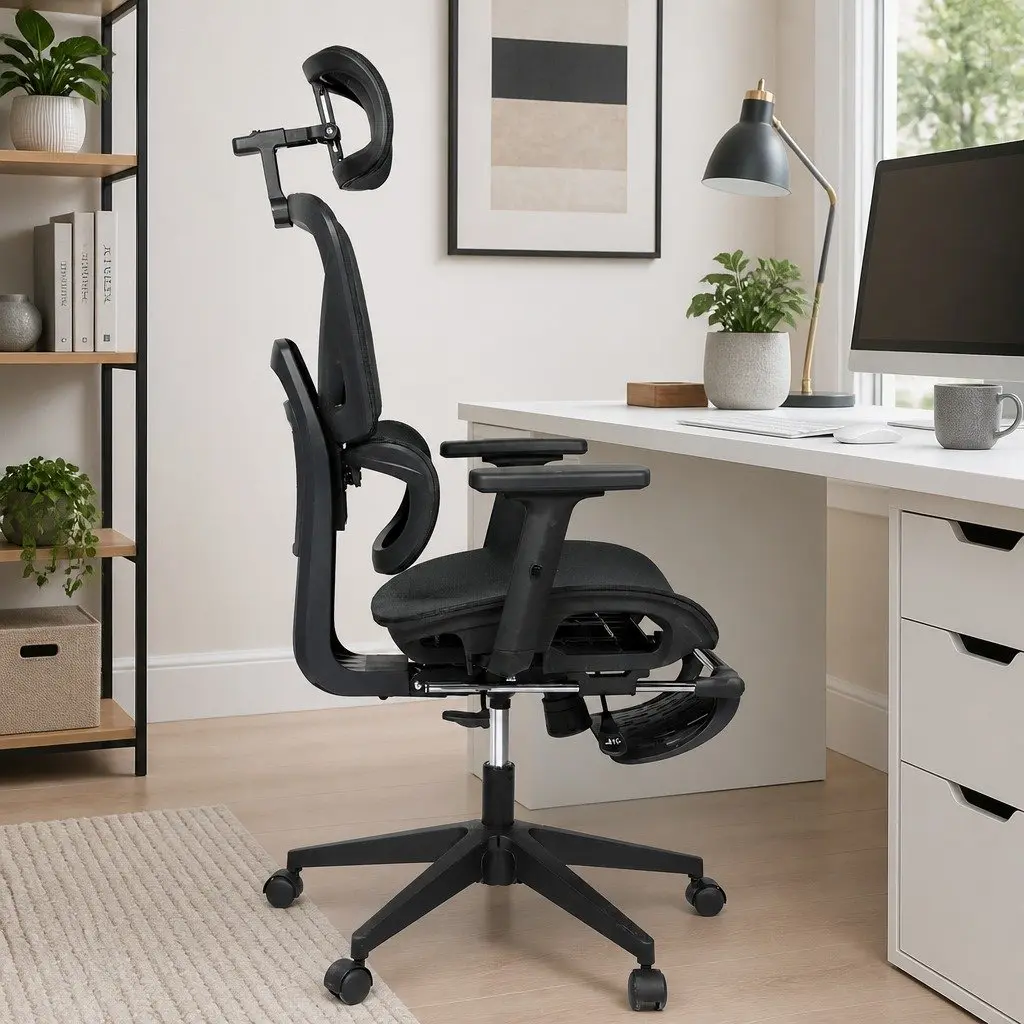 Ergonomic Office Chair Mesh Executive Seat Adjustable Lumbar Retractable Footrest Black