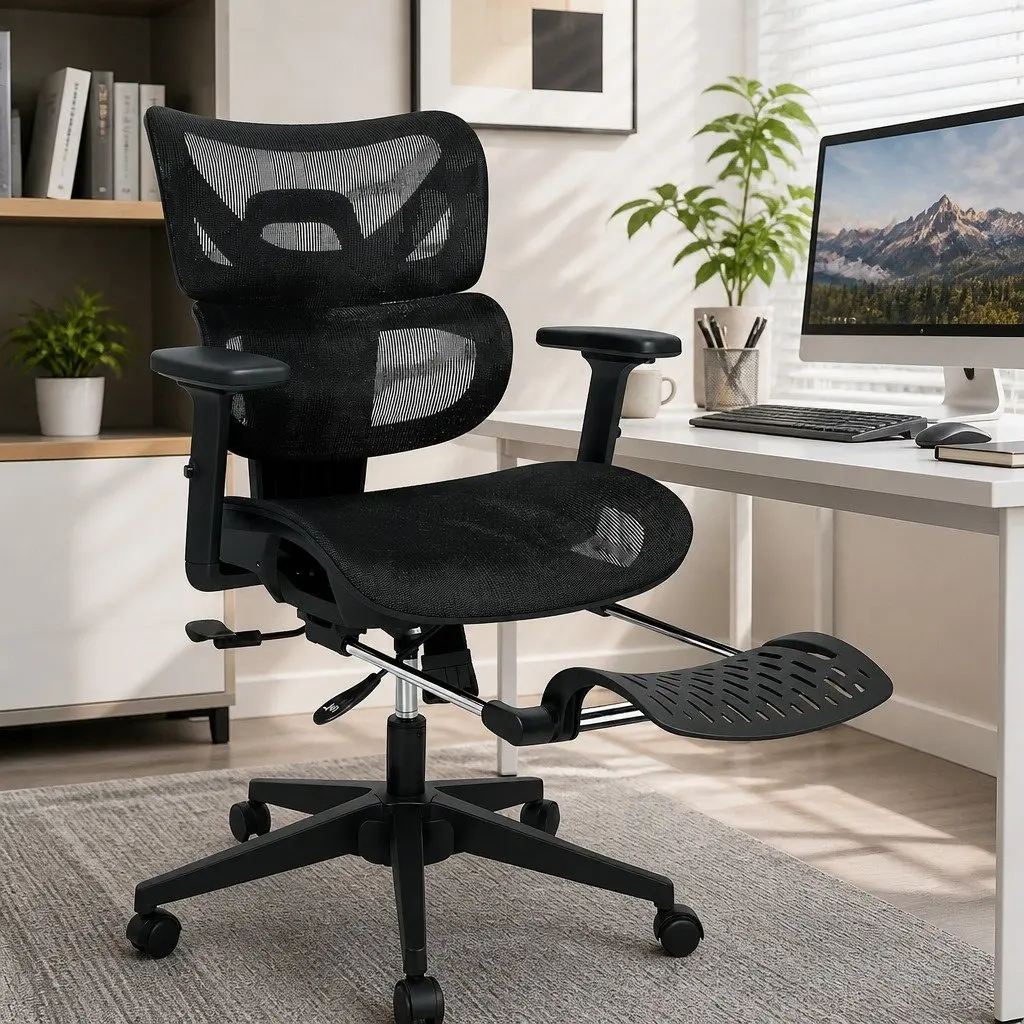 Ergonomic Office Chair Mesh Executive Seat Adjustable Lumbar Retractable Footrest Black