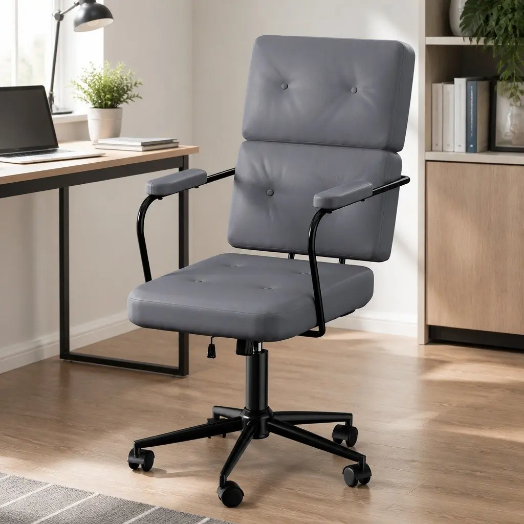 Ergonomic Office Chair Adjustable Height Grey PU Leather Computer Desk Chair