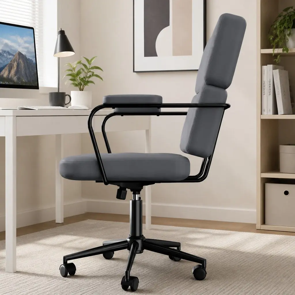 Ergonomic Office Chair Adjustable Height Grey PU Leather Computer Desk Chair