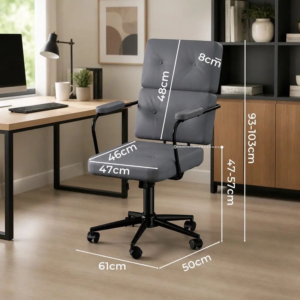 Ergonomic Office Chair Adjustable Height Grey PU Leather Computer Desk Chair