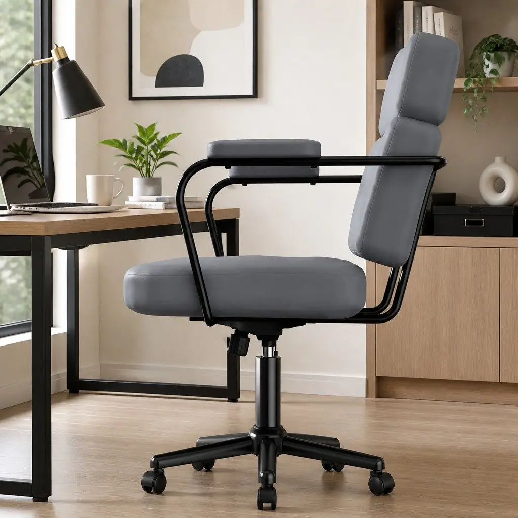 Ergonomic Office Chair Adjustable Height Grey PU Leather Computer Desk Chair