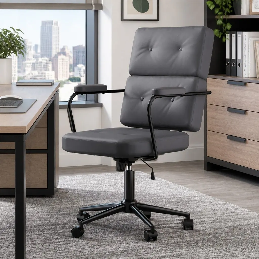 Ergonomic Office Chair Adjustable Height Grey PU Leather Computer Desk Chair