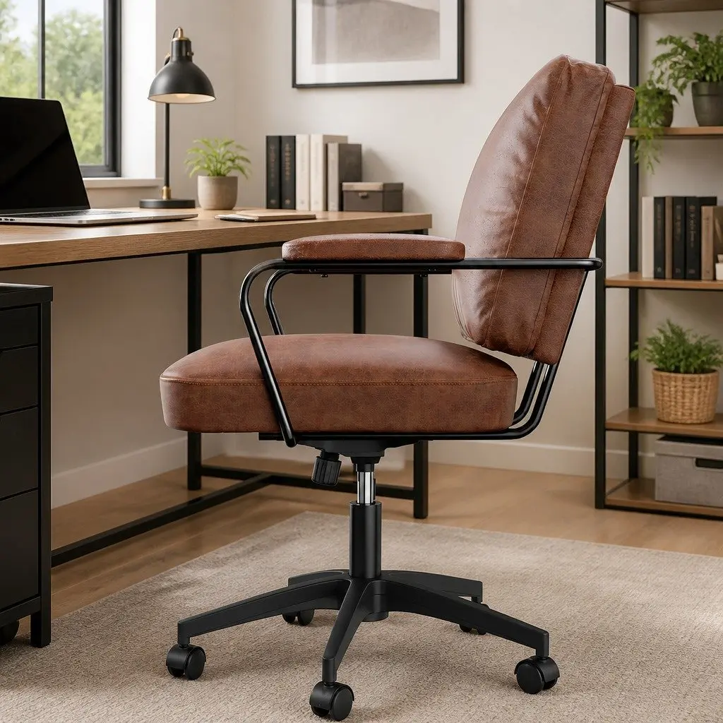 Office Arm Chair Swivel Height Adjustable Brown