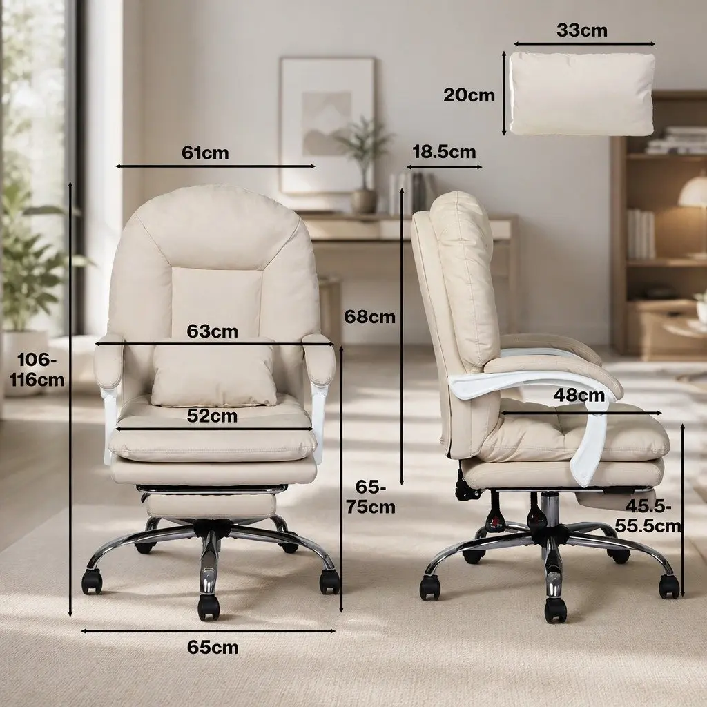 Executive Office Chair High Back Reclining Work Seat with Footrest Beige
