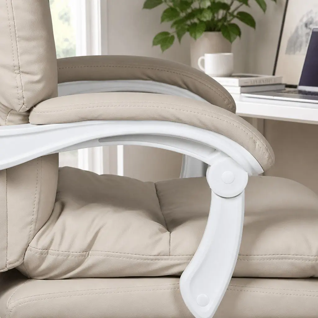 Executive Office Chair High Back Reclining Work Seat with Footrest Beige