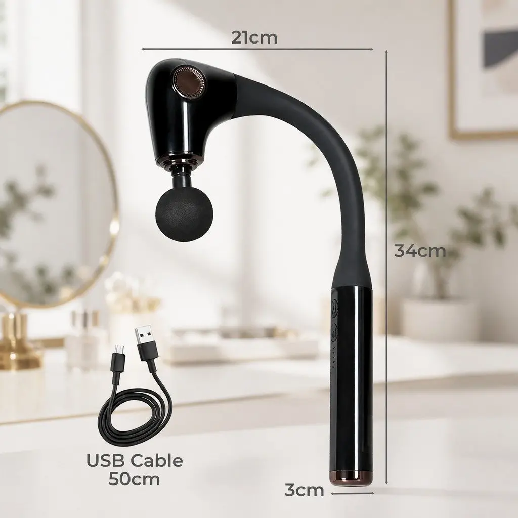Massage Gun Deep Tissue Muscle Relief Extended Handle 4 Heads 5 Speed Black