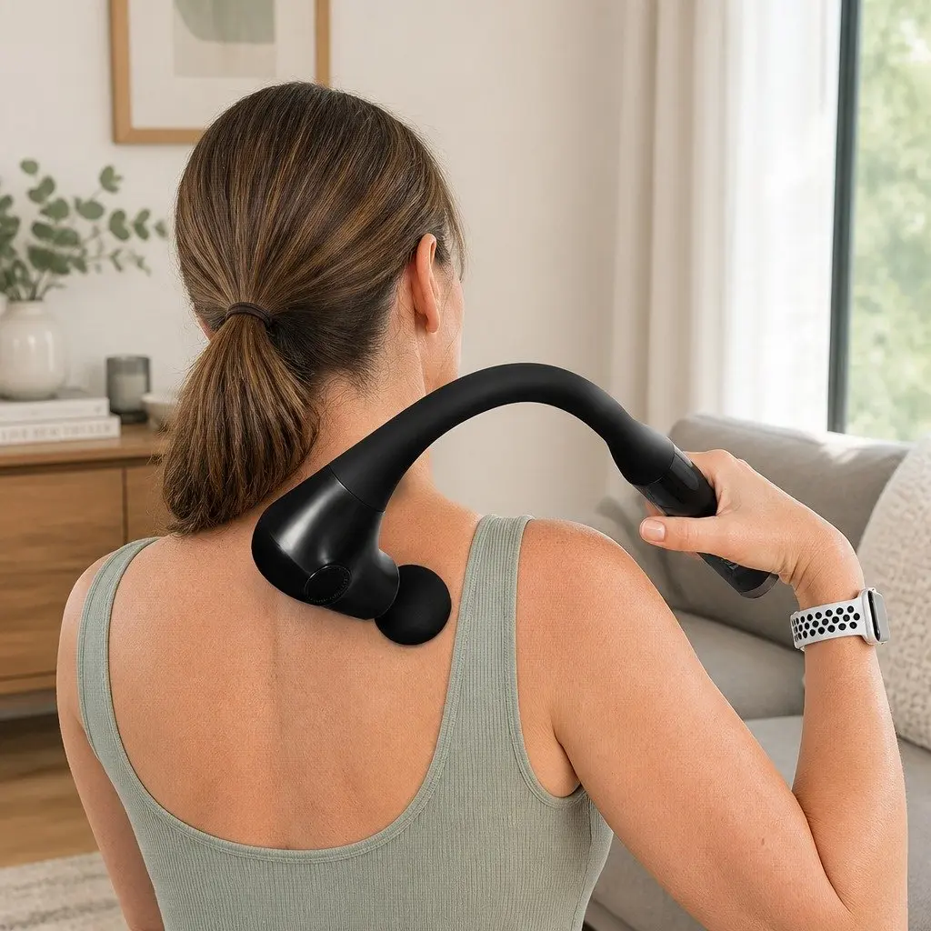 Massage Gun Deep Tissue Muscle Relief Extended Handle 4 Heads 5 Speed Black