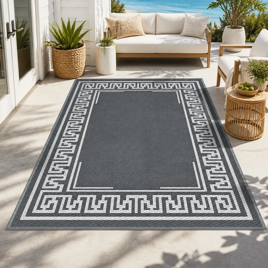 Outdoor Rug Reversible Dual-Sided 152x244cm Grey Patio Mat