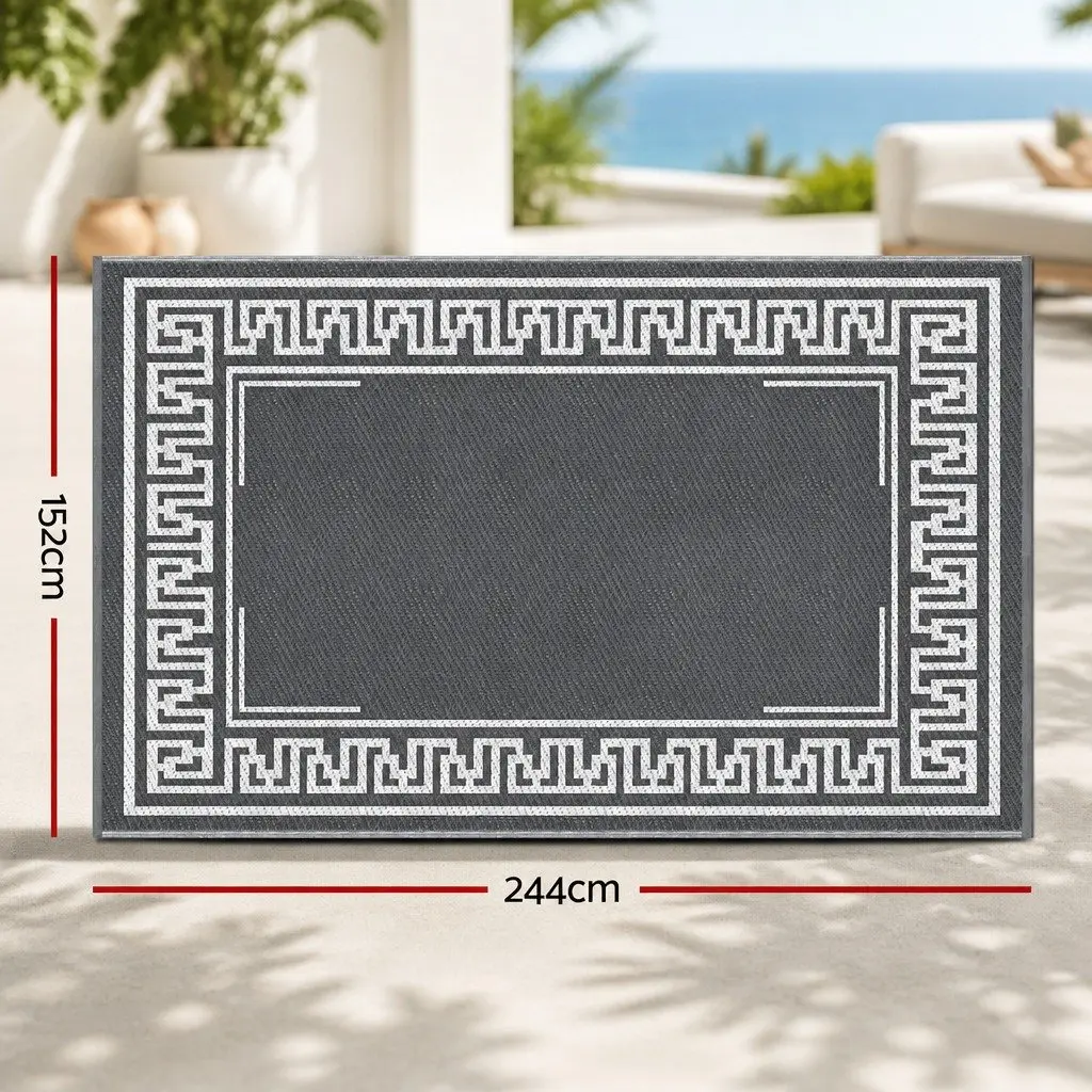 Outdoor Rug Reversible Dual-Sided 152x244cm Grey Patio Mat