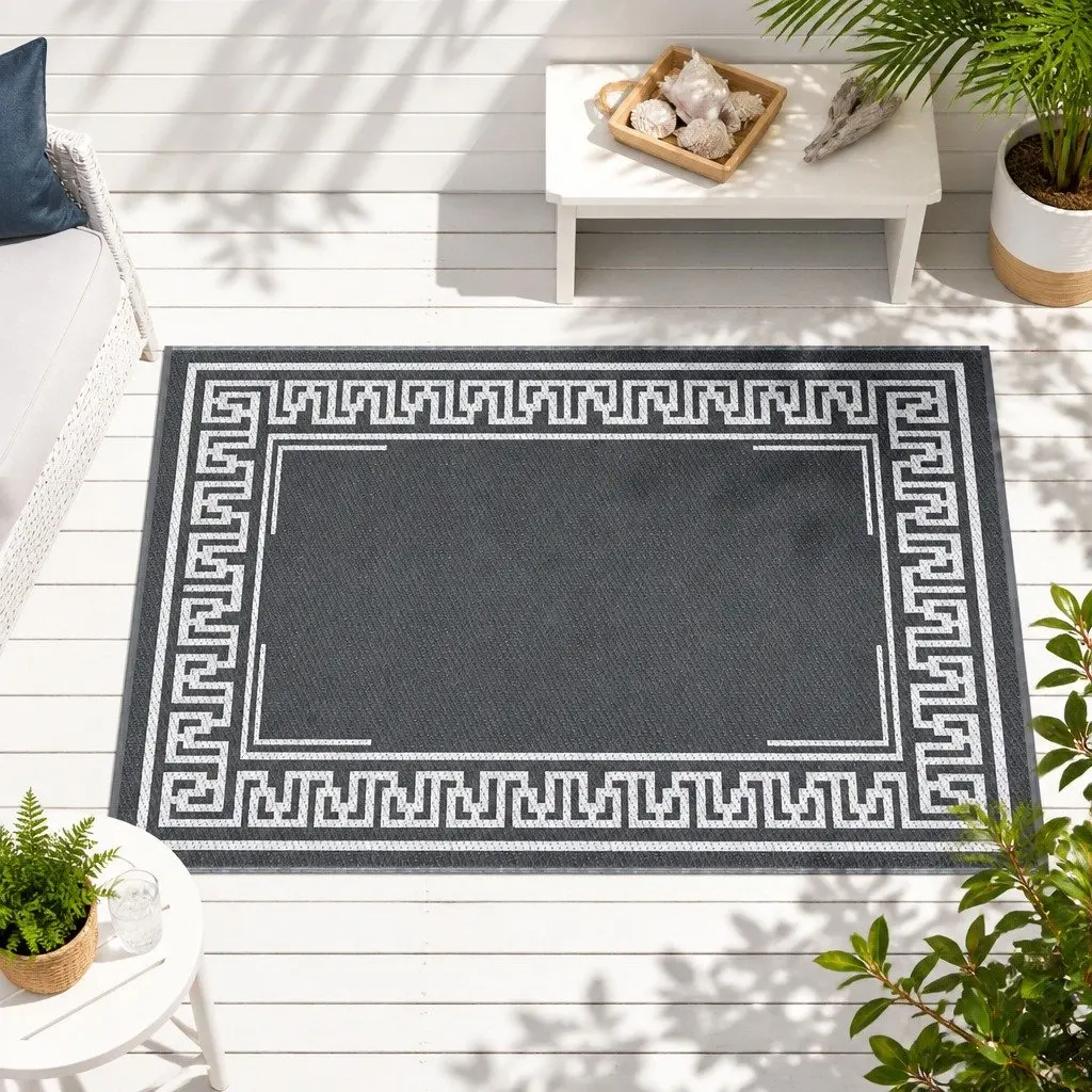 Outdoor Rug Reversible Dual-Sided 152x244cm Grey Patio Mat