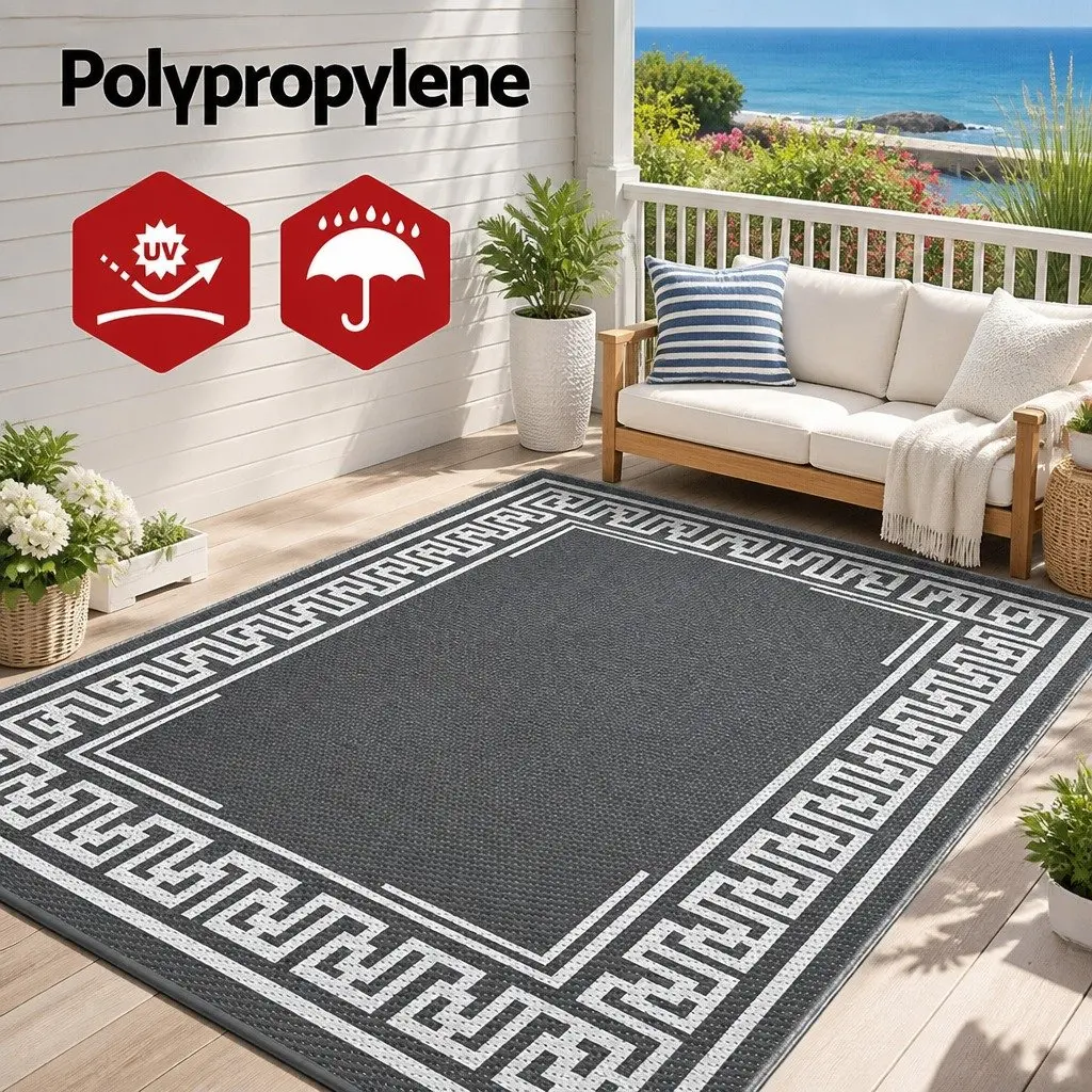 Outdoor Rug Reversible Dual-Sided 152x244cm Grey Patio Mat
