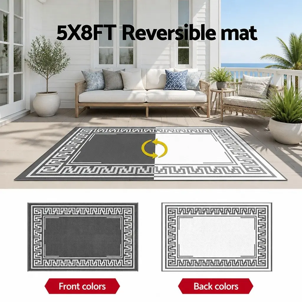 Outdoor Rug Reversible Dual-Sided 152x244cm Grey Patio Mat