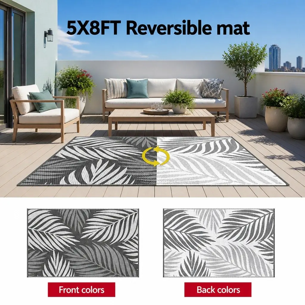 Outdoor Rug Reversible Patio Mat 152x244cm Grey