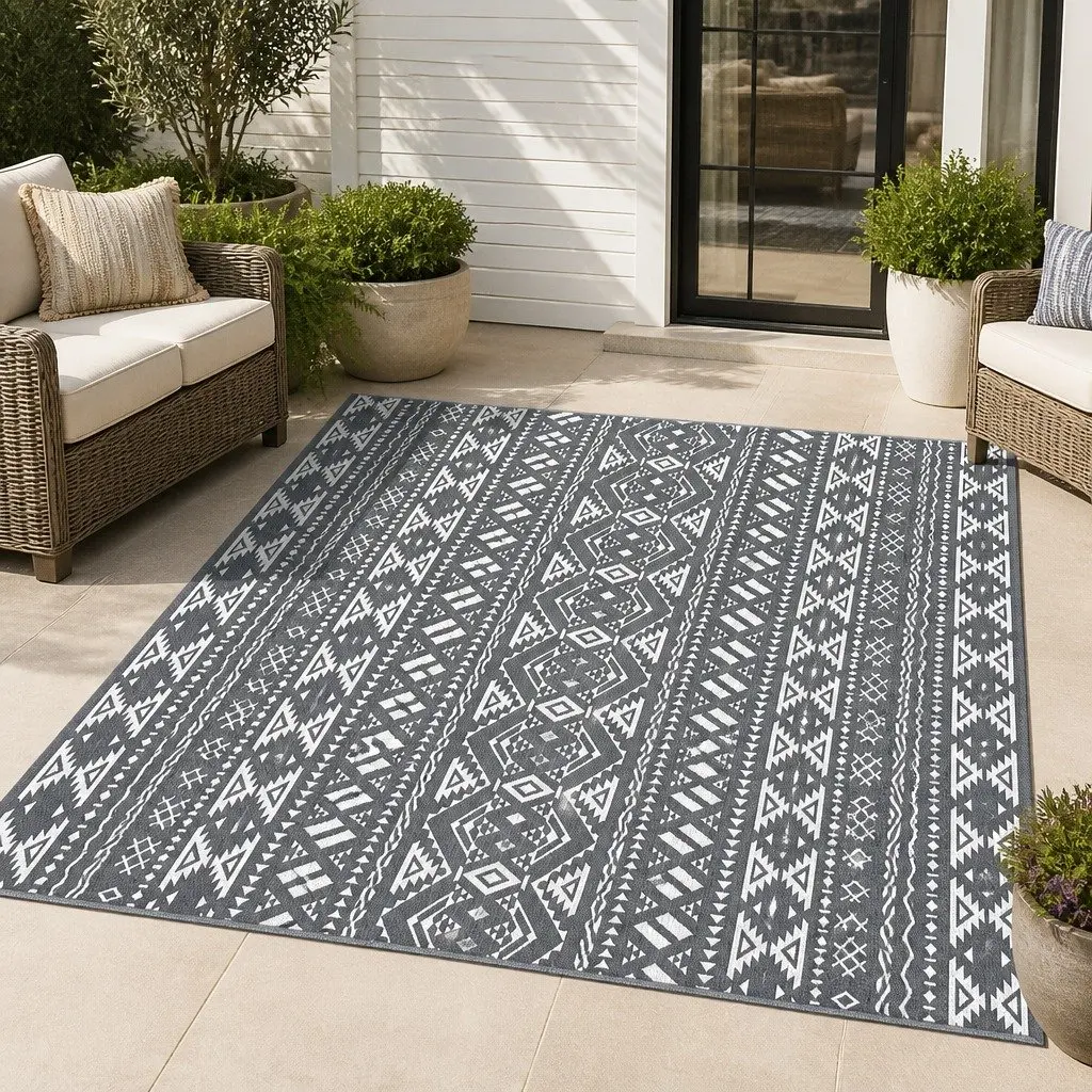 Outdoor Reversible Area Rug 274x366cm Grey Large Patio Carpet Dual-Sided