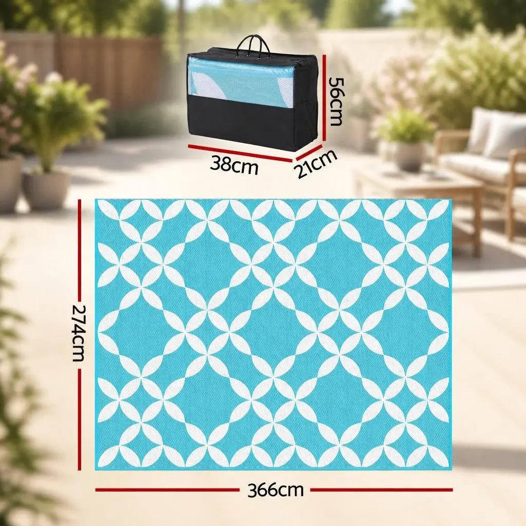Outdoor Rug Reversible Dual-Sided Patio Carpet Large Mat Light Blue