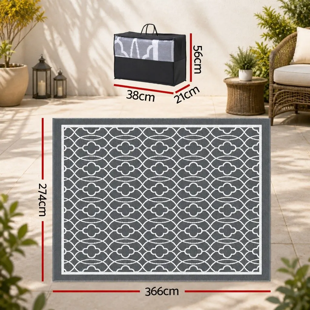 Outdoor Rug Reversible Patio Mat 274x366cm Grey Dual-Sided