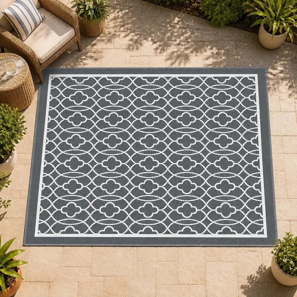 Outdoor Rug Reversible Patio Mat 274x366cm Grey Dual-Sided