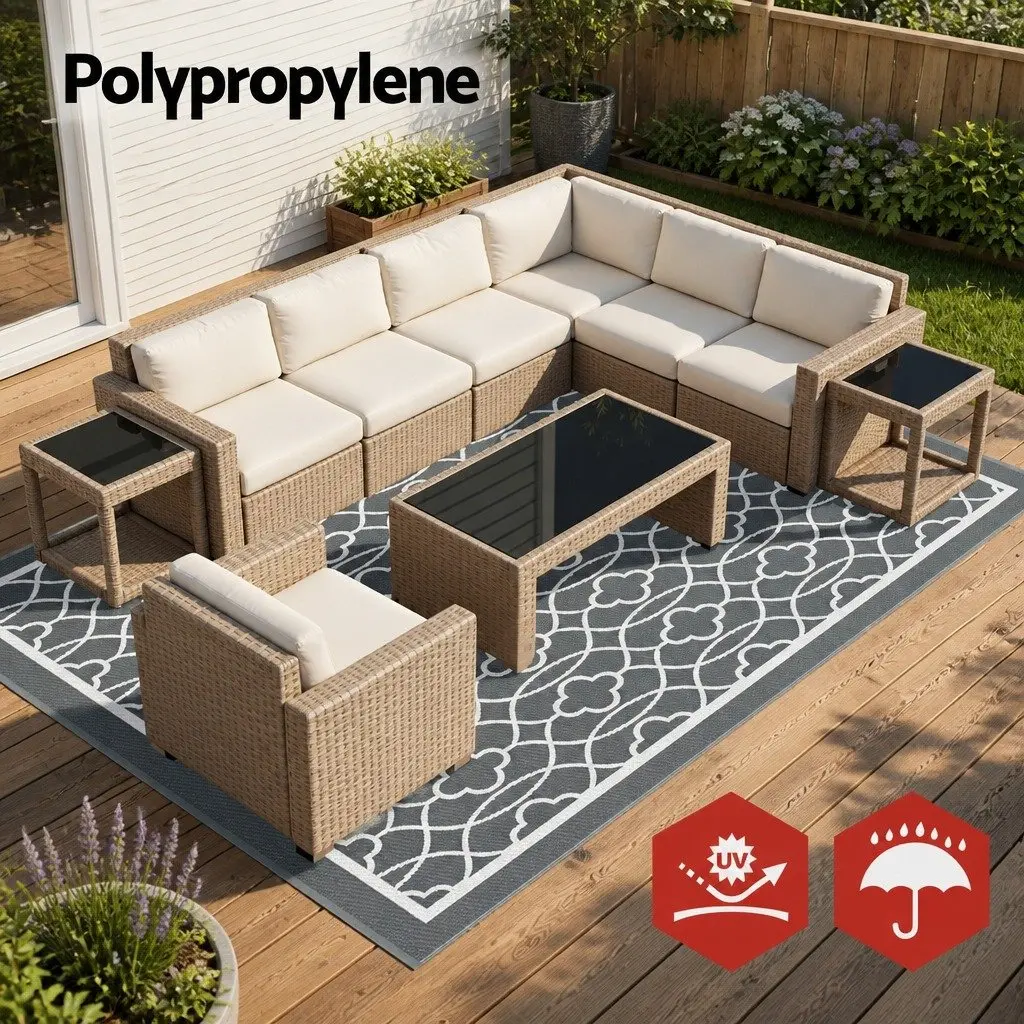 Outdoor Rug Reversible Patio Mat 274x366cm Grey Dual-Sided