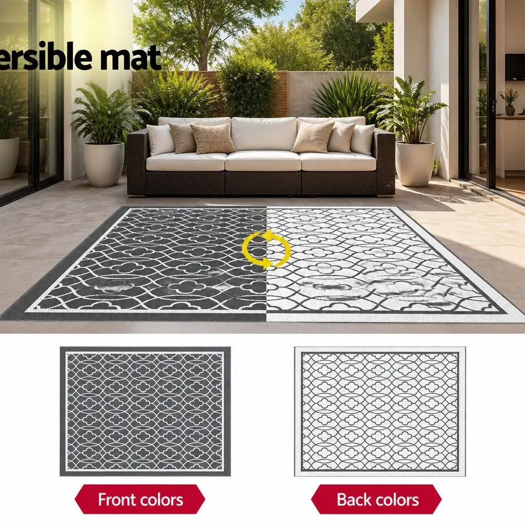 Outdoor Rug Reversible Patio Mat 274x366cm Grey Dual-Sided