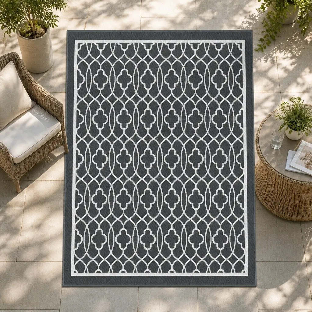 Outdoor Rug Reversible Patio Mat 274x366cm Grey Dual-Sided