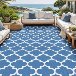 Practical 274x366cm Reversible Outdoor Rug in Blue
