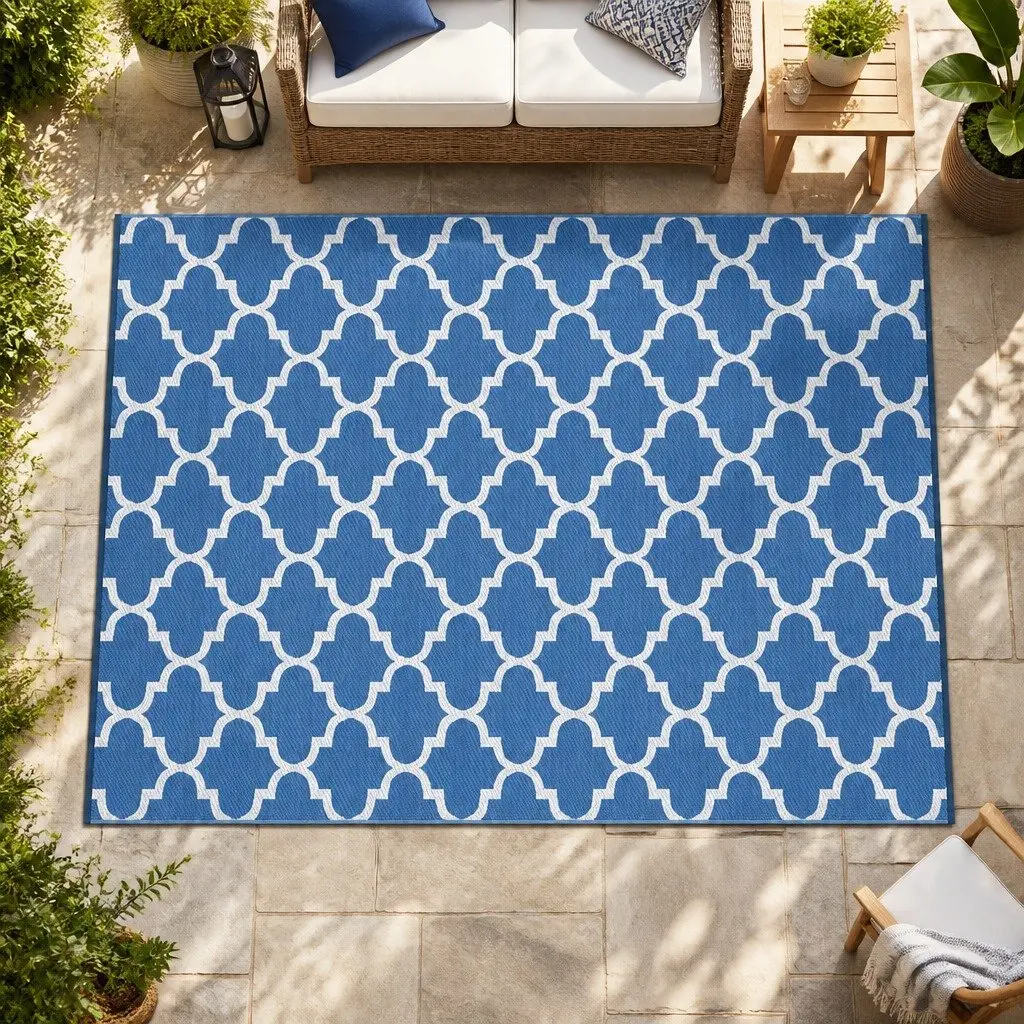 Outdoor Rug Reversible Dual-Sided 274x366cm Blue Patio Mat