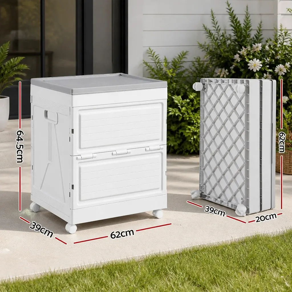Outdoor Storage Box 159L Portable Foldable Beige Wheels Garden